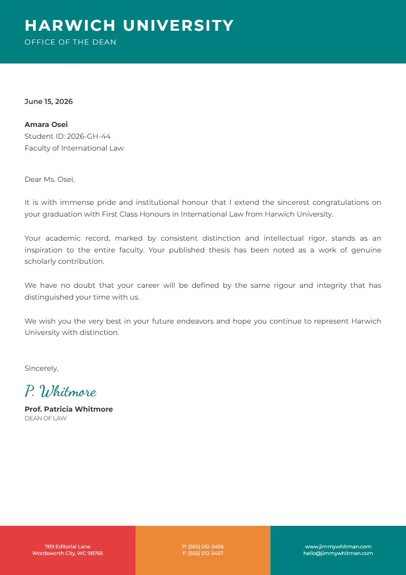 Academic Excellence Congratulations - Carta de Felicitación Template