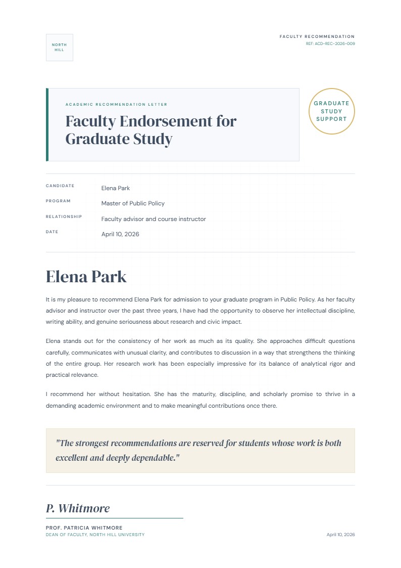 Academic Faculty Recommendation - Recommendation Letter Template