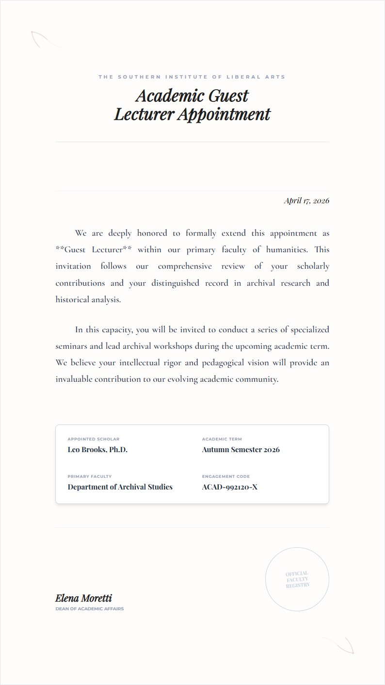 Academic Guest Lecturer Appointment Letter - Appointment Letter