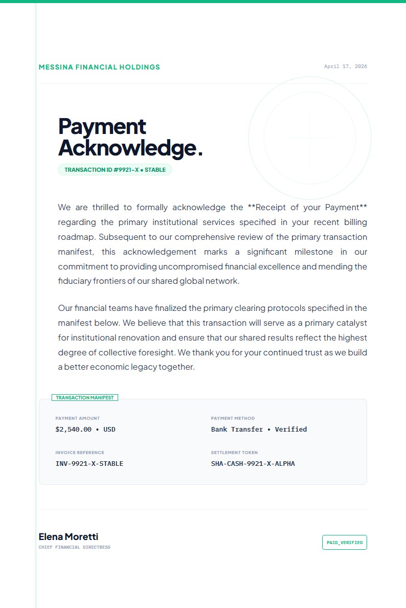 Acknowledgement of Payment Received - Acknowledge Letter