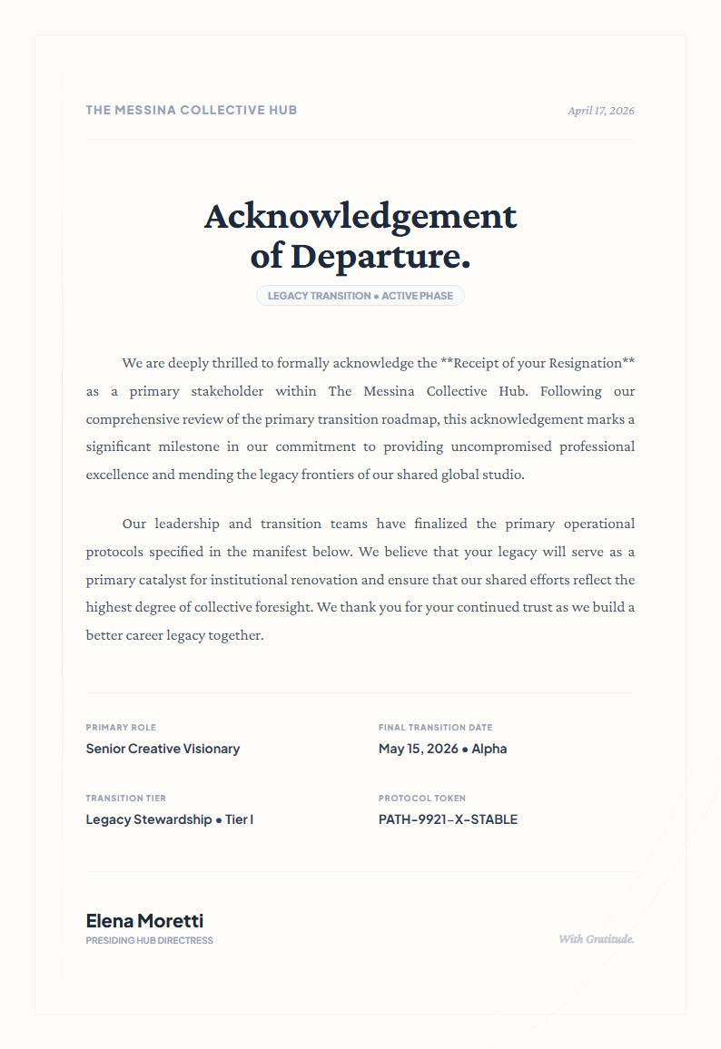 Acknowledgement of Resignation & Transition Protocol - Acknowledge Letter