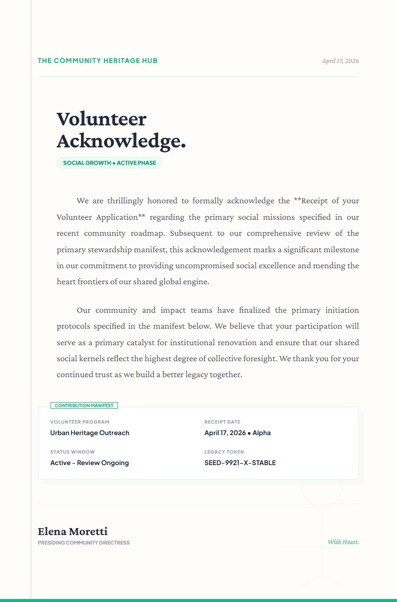 Acknowledgement of Volunteer Application Receipt - Acknowledge Letter