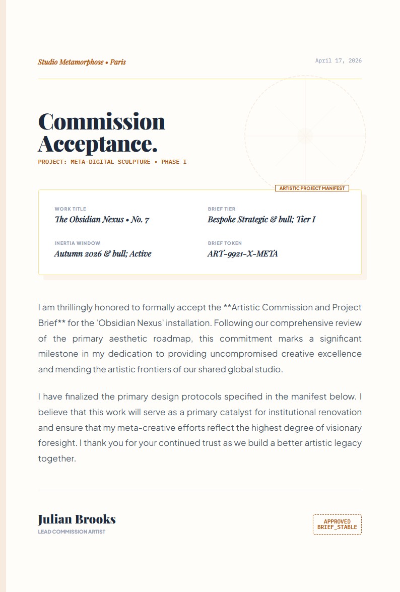 Artist Commission & Project Brief Acceptance - Acceptance Letter
