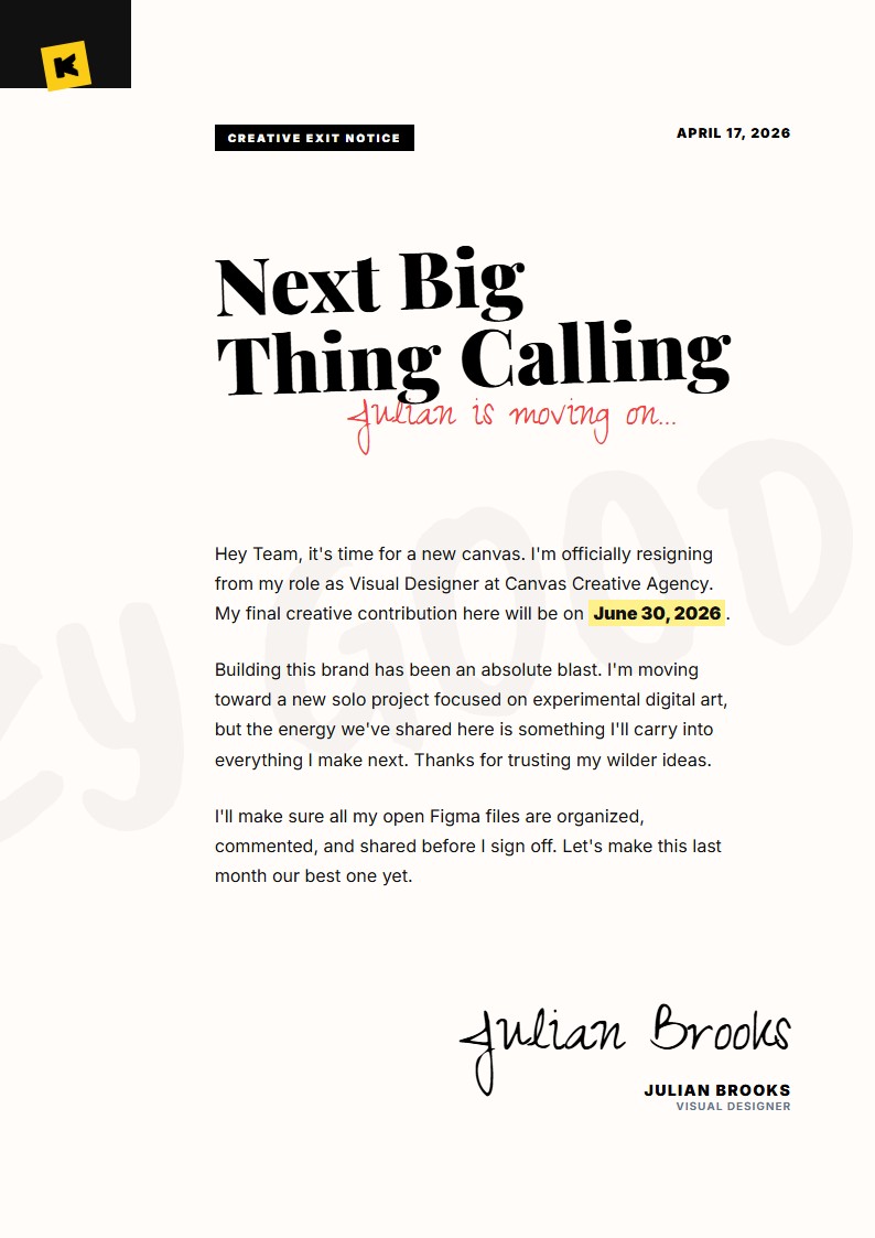 Artistic Creative Exit - Resignation Letter