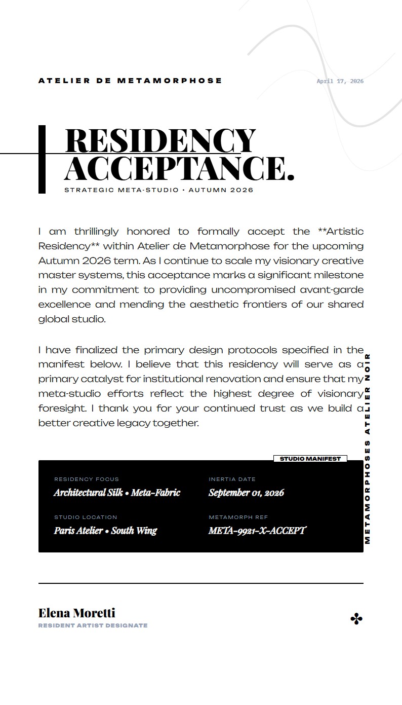 Artistic Residency & Meta-Studio Acceptance - Acceptance Letter