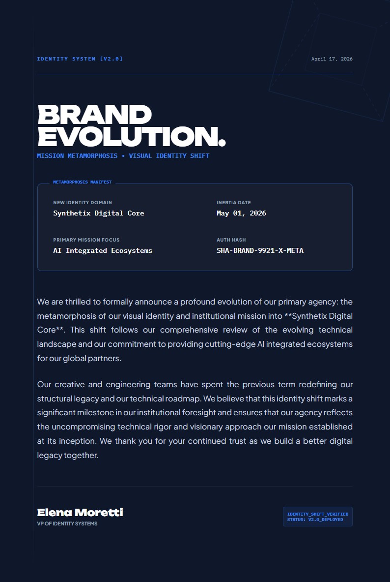 Brand Identity & Mission Metamorphosis - Announcement Letter