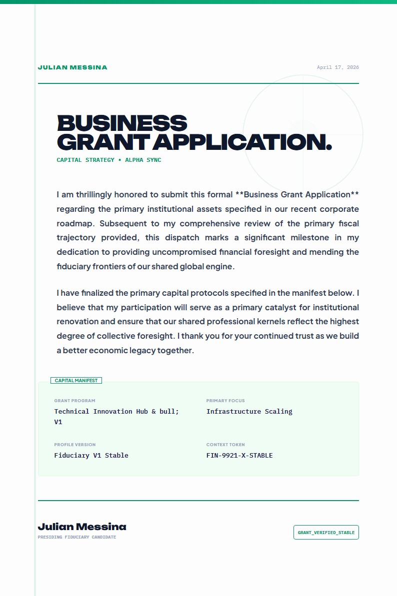 Business Grant Application - Application Letter