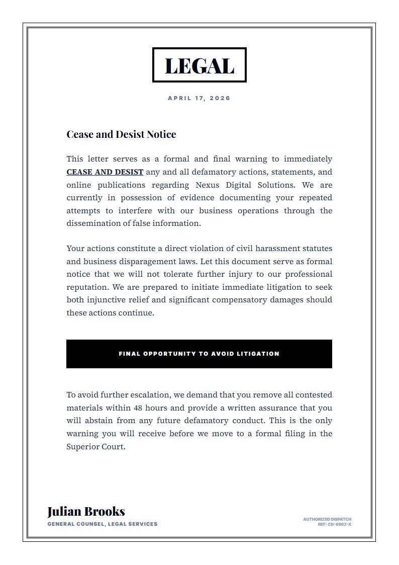 Cease and Desist Demand - Demand Letter