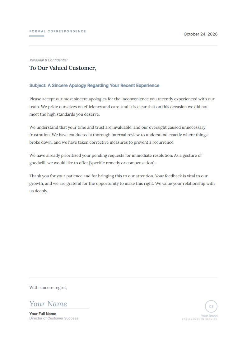 Maaf atas Ketidaknyamanan Klien - Surat Permintaan Maaf Template