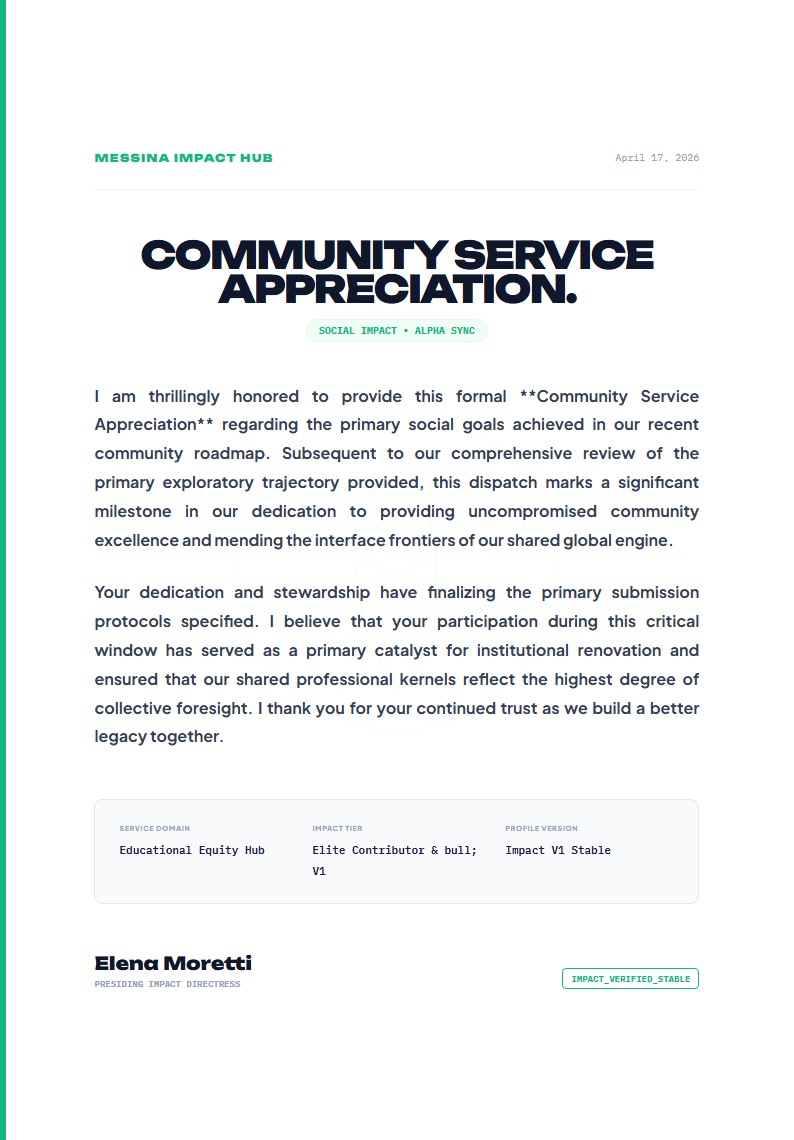 Community Service Appreciation - Appreciation Letter