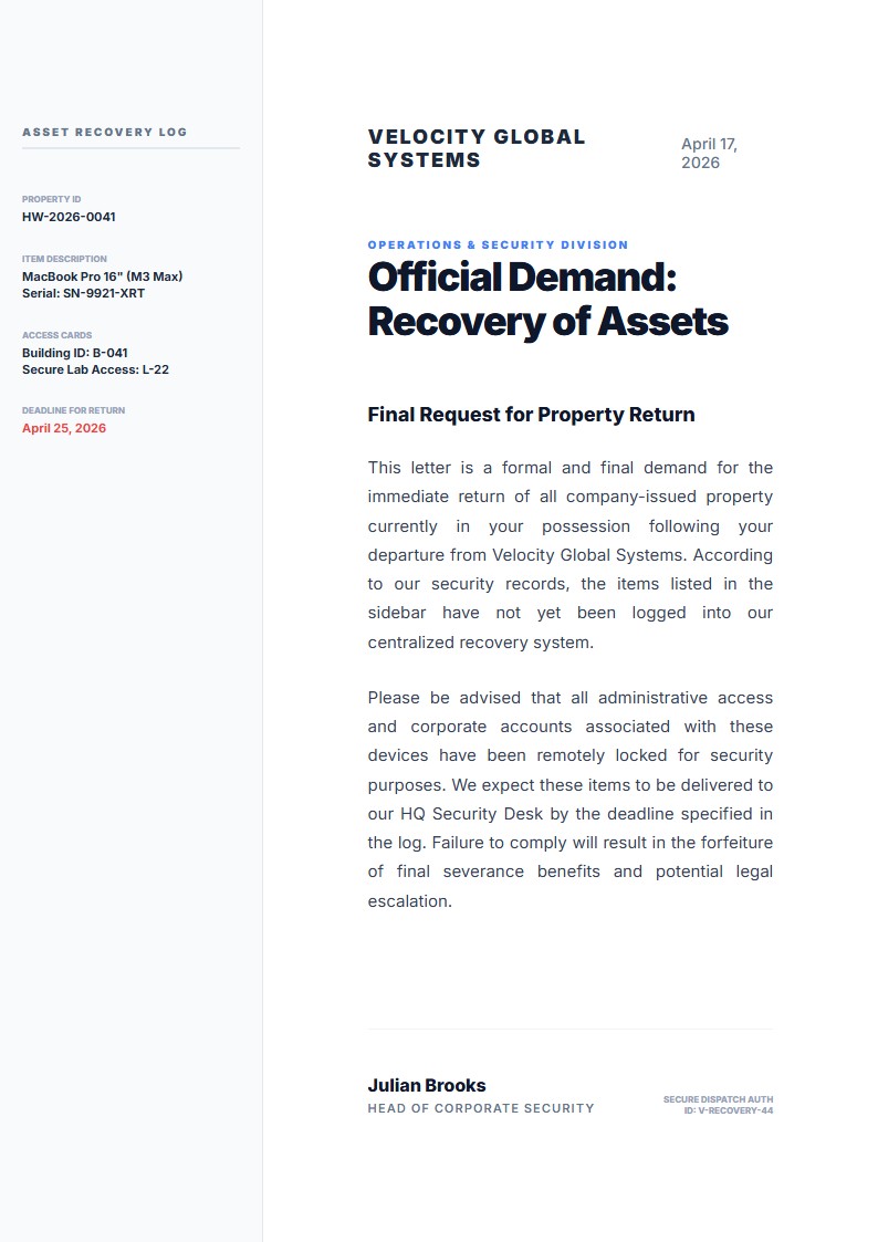 Company Property Return Demand - Demand Letter