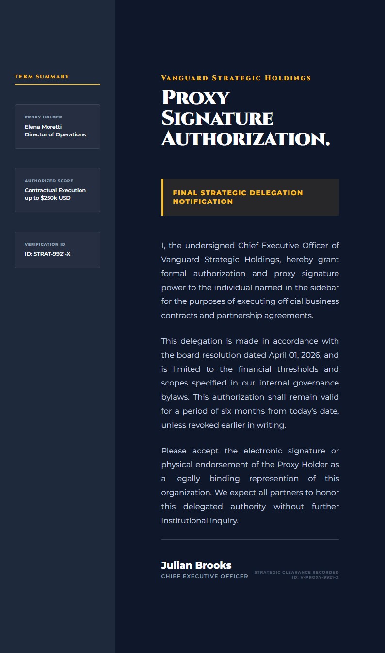 Corporate Proxy Signature Authorization - Authorization Letter