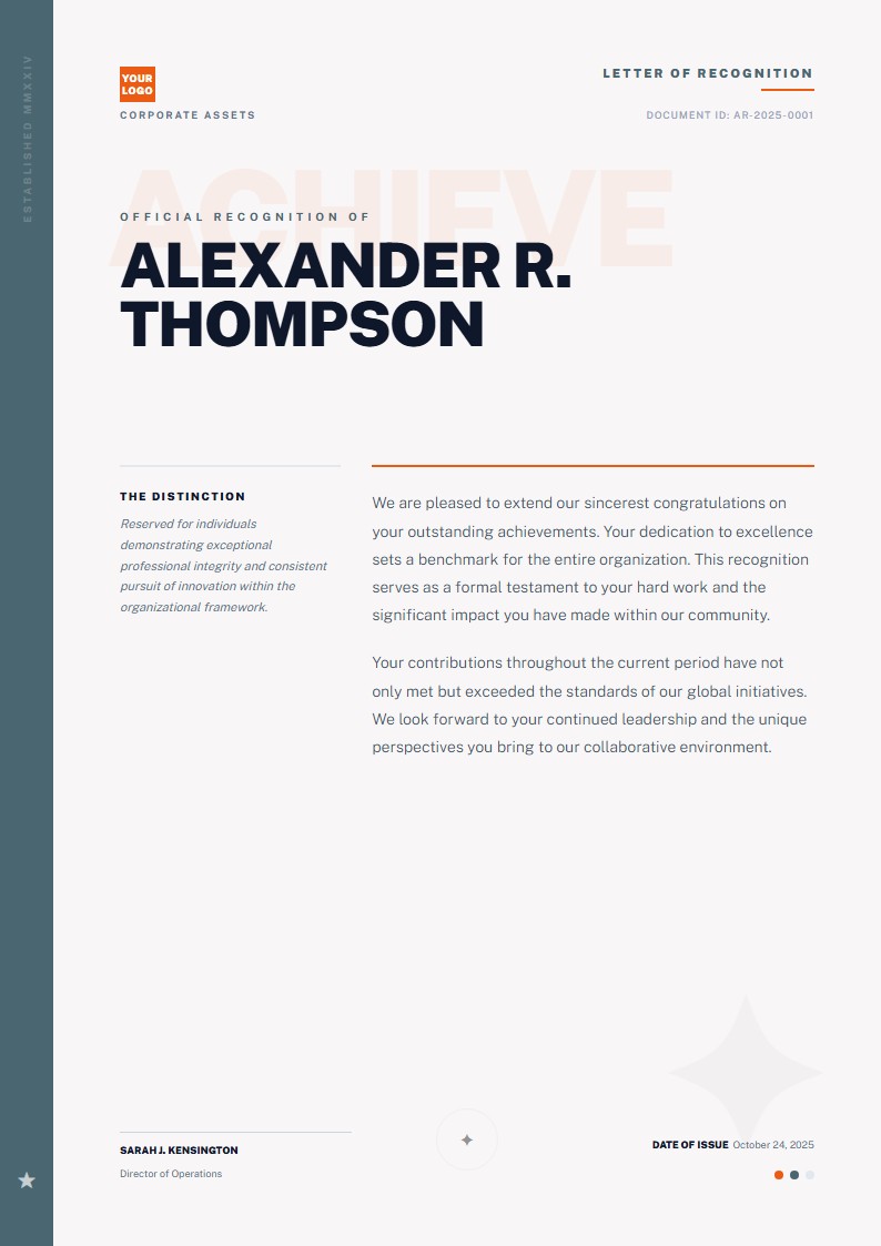 正式な功績表彰状 - お祝いレター