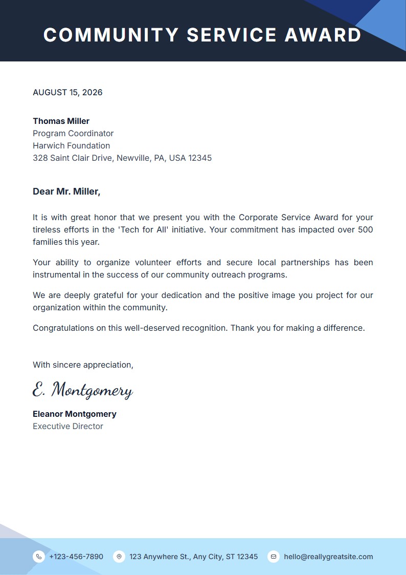 Corporate Service Award - Carta de Felicitación Template