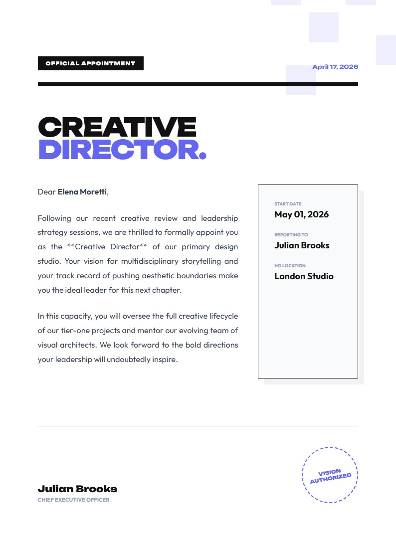 Creative Director Appointment Letter - Appointment Letter Template