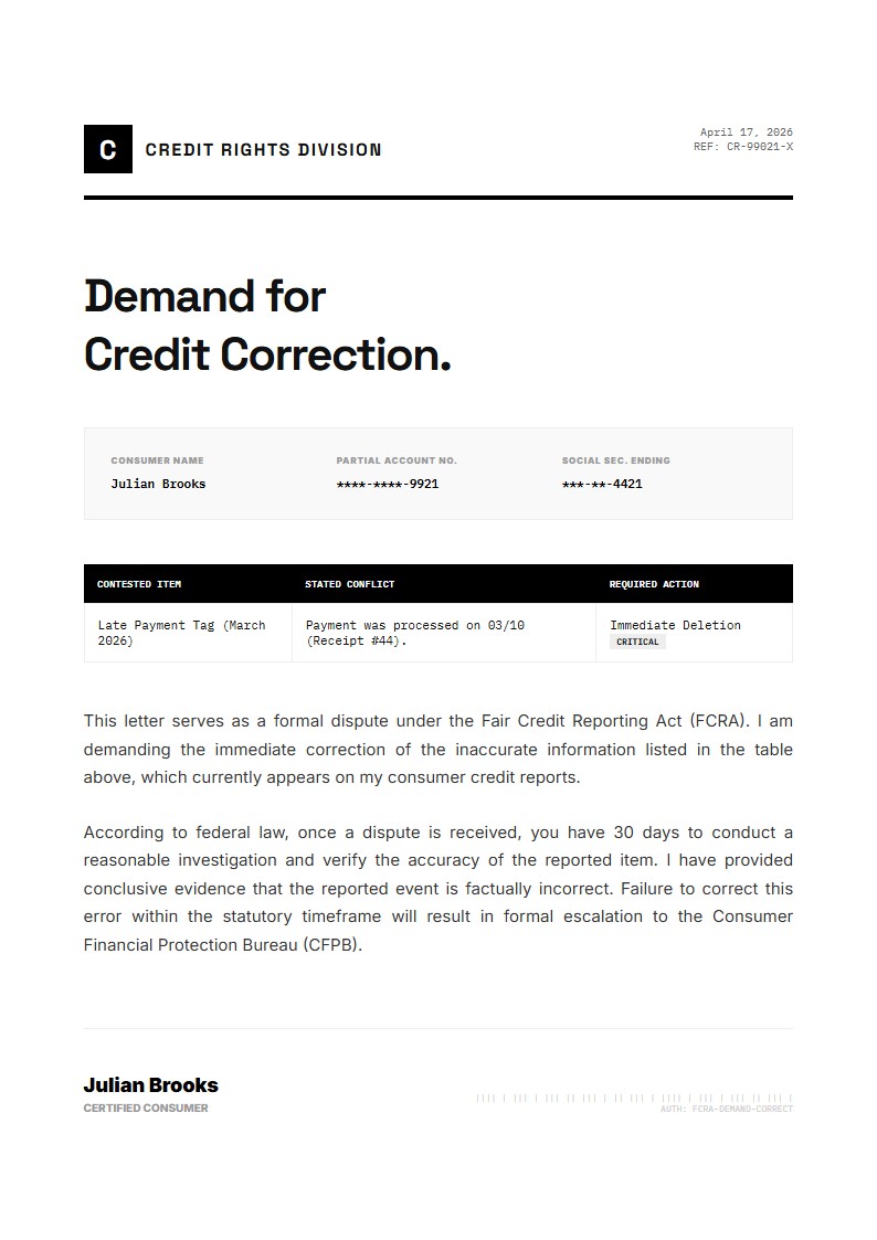 Credit Correction Demand - Demand Letter