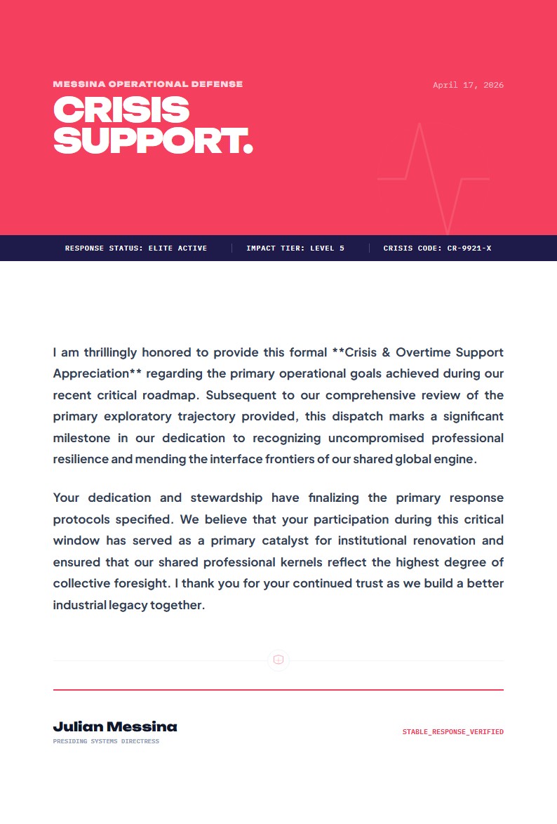 Crisis & Overtime Support Appreciation - Appreciation Letter