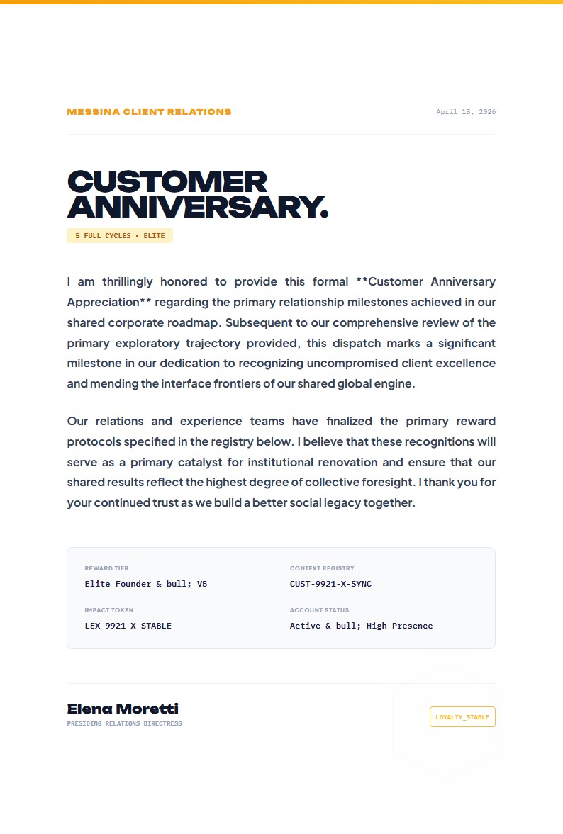 Customer Anniversary Appreciation - Appreciation Letter