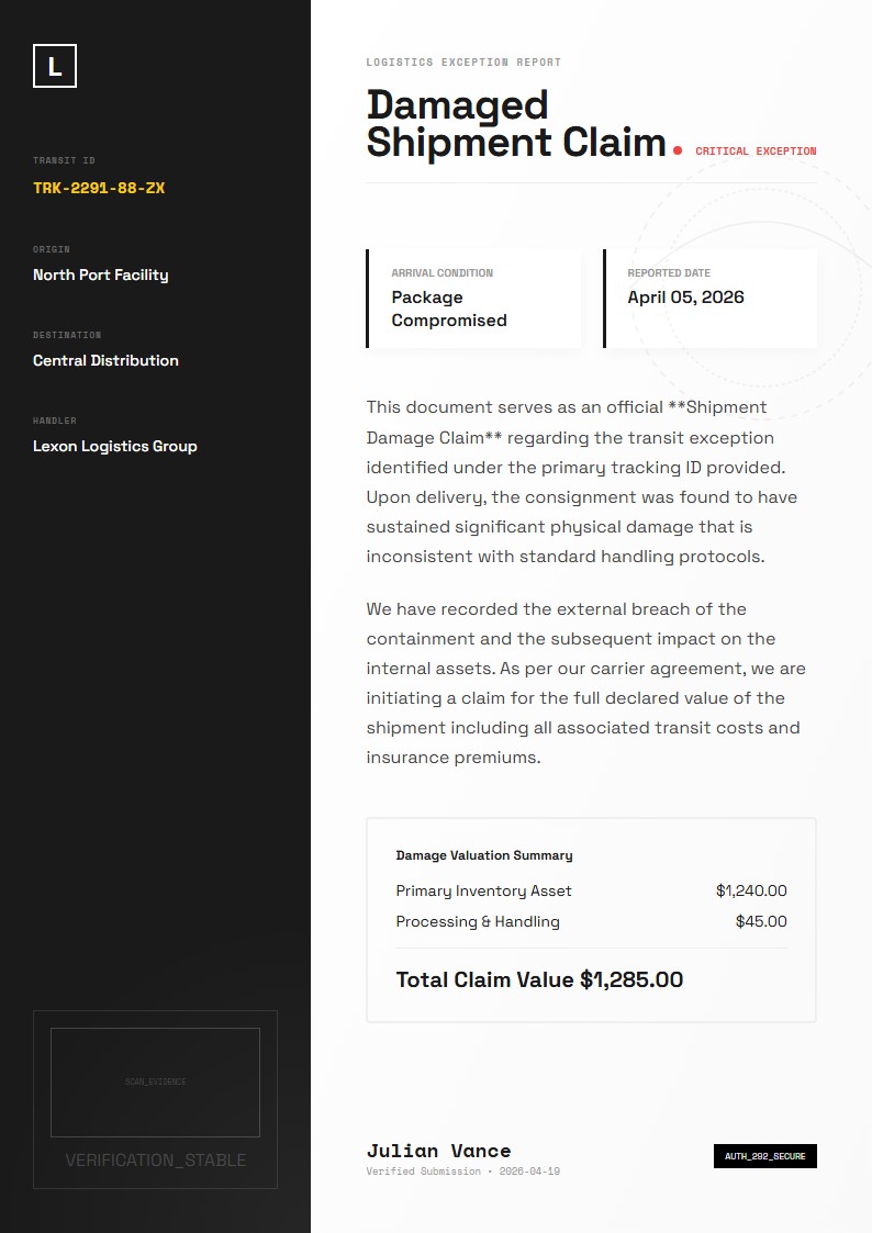 Damaged Shipment Claim - Claim Letter Template