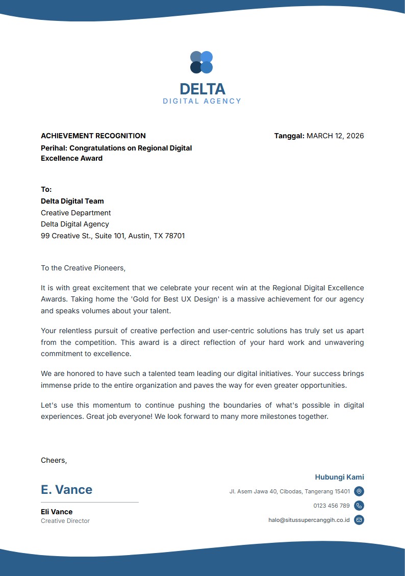 Digital Agency Achievement Award - Carta de Felicitación Template