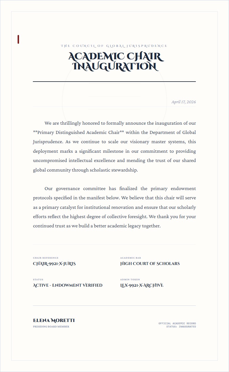 Distinguished Academic Chair Inauguration - Announcement Letter