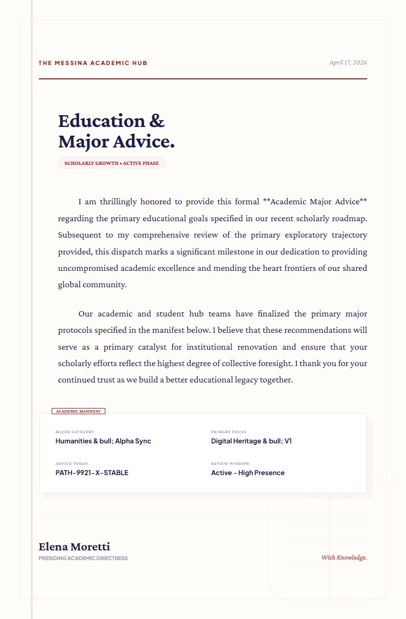 Education & Academic Major Selection Advice - Advice Letter