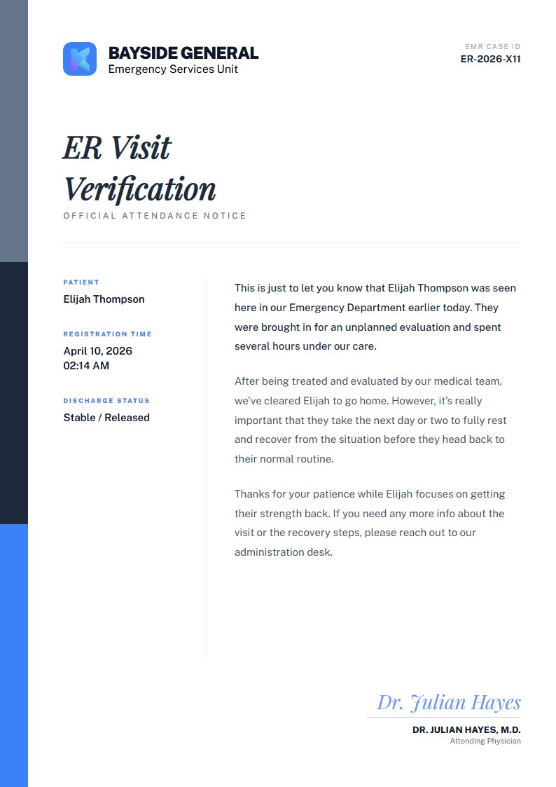 Emergency Department Visit Note - Doctor Excuse Note