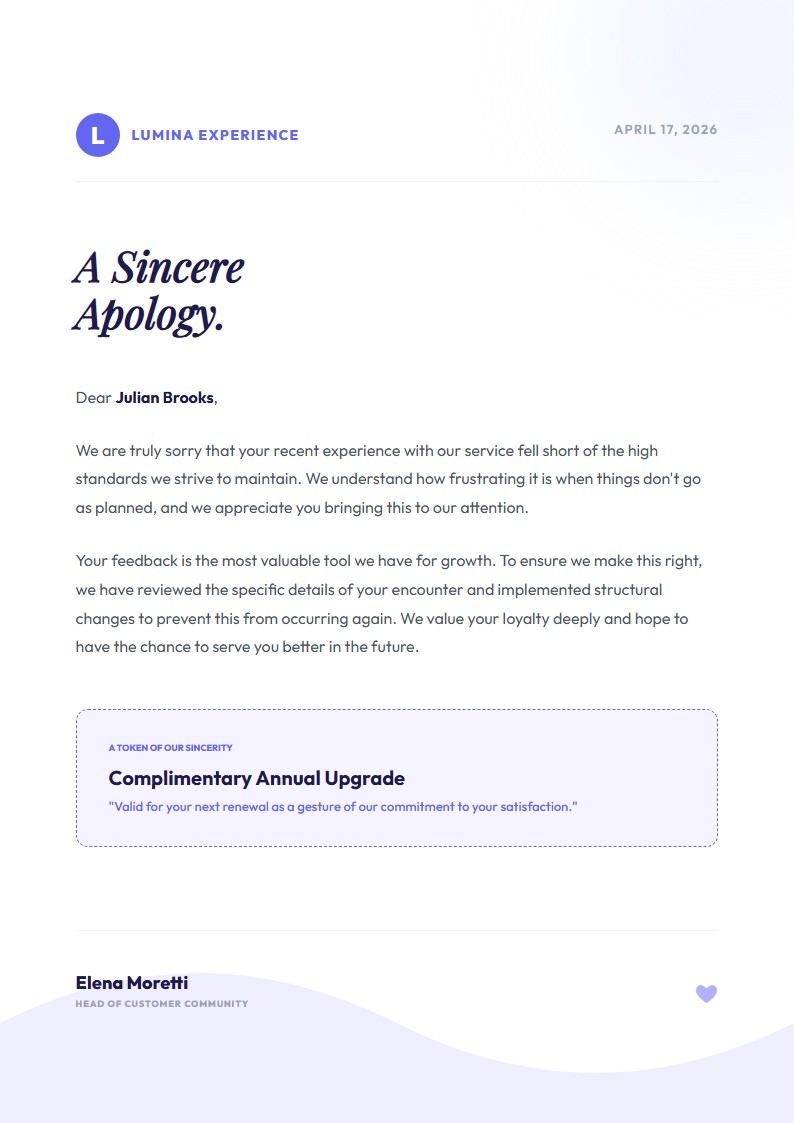 Empathetic Consumer Apology Letter - Apology Letter Template