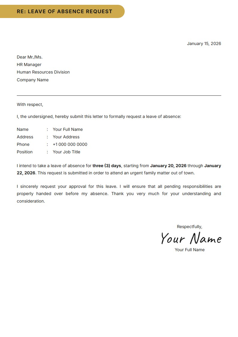 Employee Leave Application - Application Letter