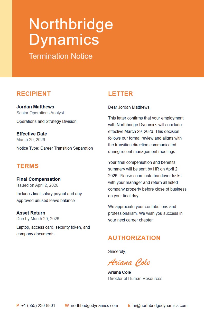 Employment Termination Notice - Termination Letter