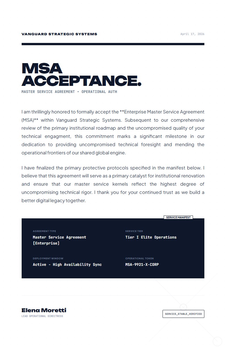 Enterprise Master Service Agreement (MSA) Acceptance - Acceptance Letter