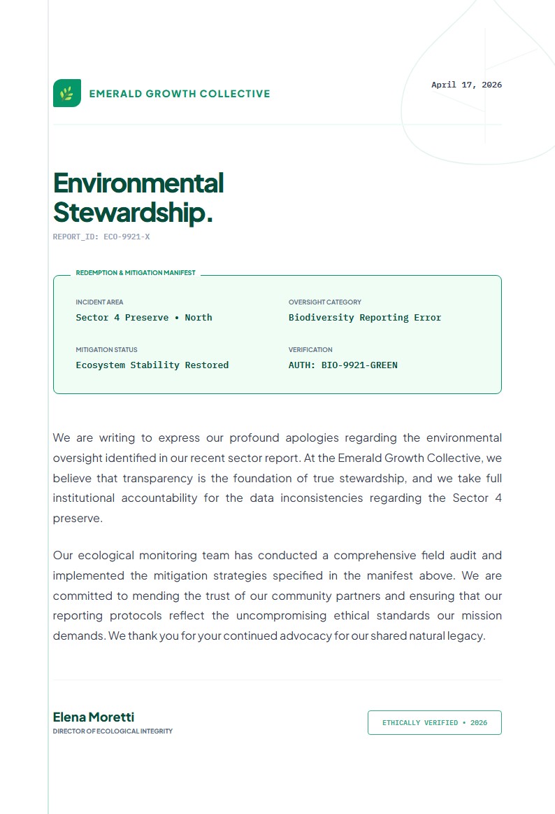 Environmental Stewardship Apology Letter - Apology Letter