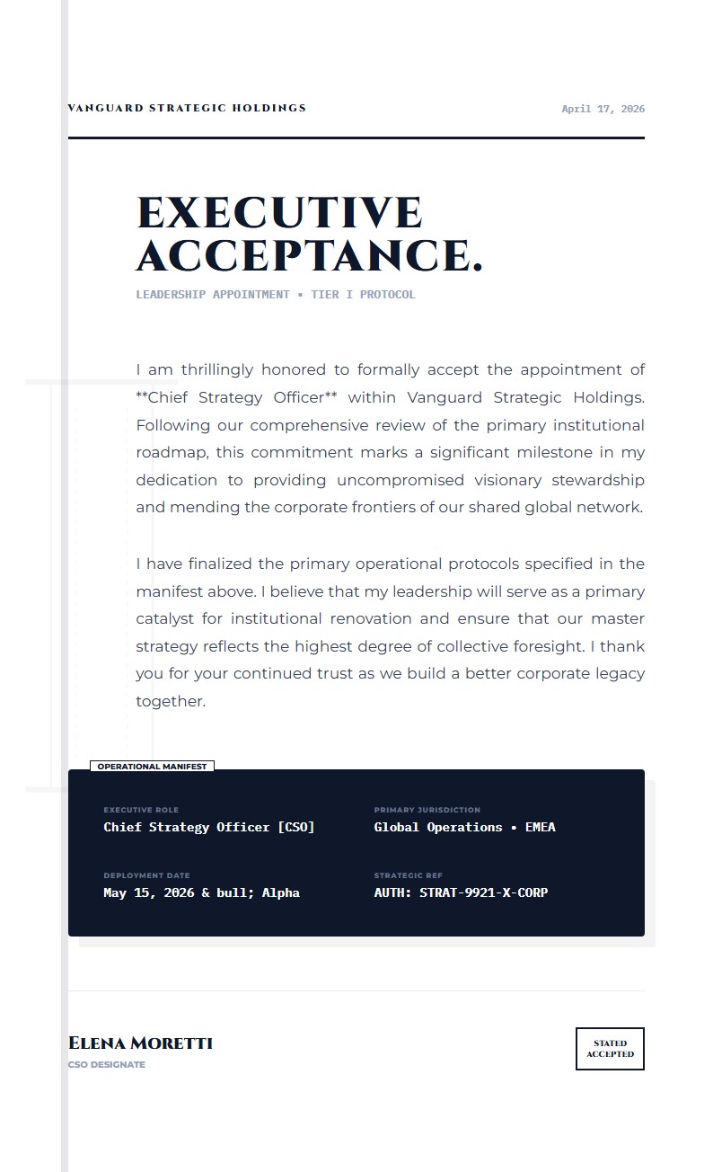 Executive Leadership Appointment Acceptance - Acceptance Letter Template