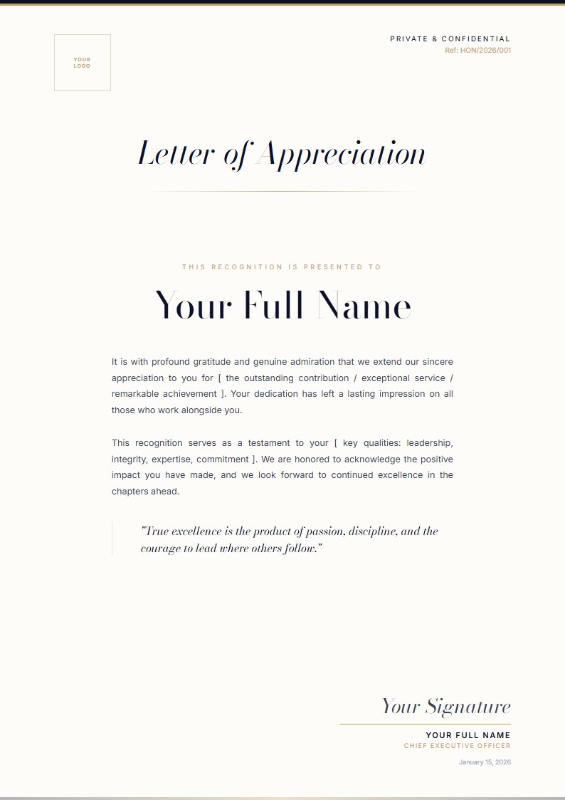 Executive Leadership Appreciation - Appreciation Letter