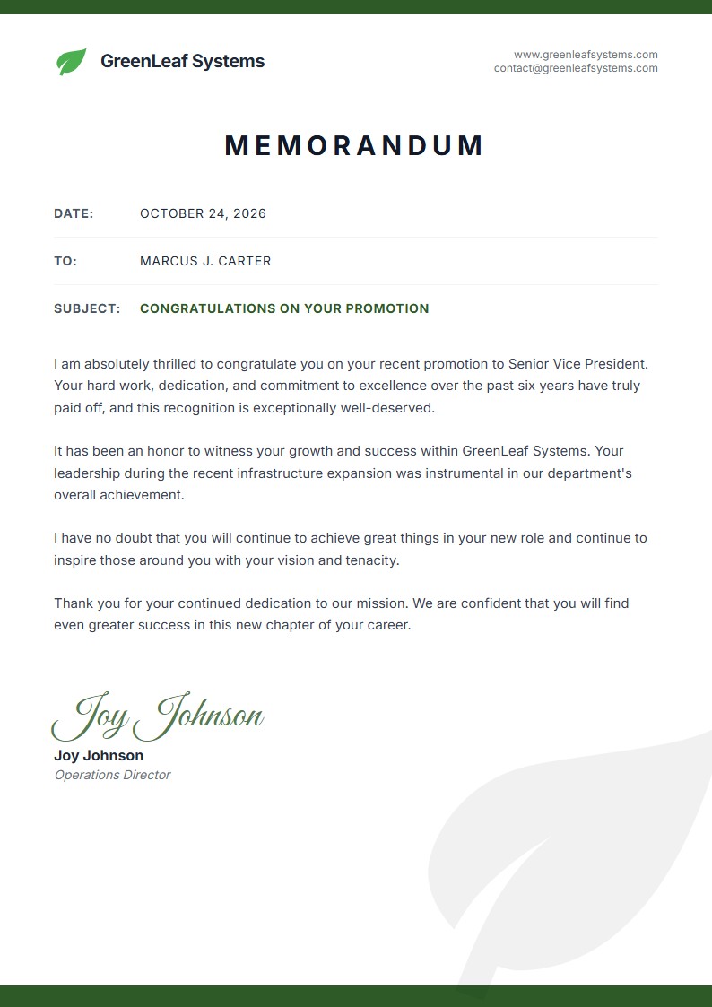 Executive Promotion Congratulations - お祝いレター