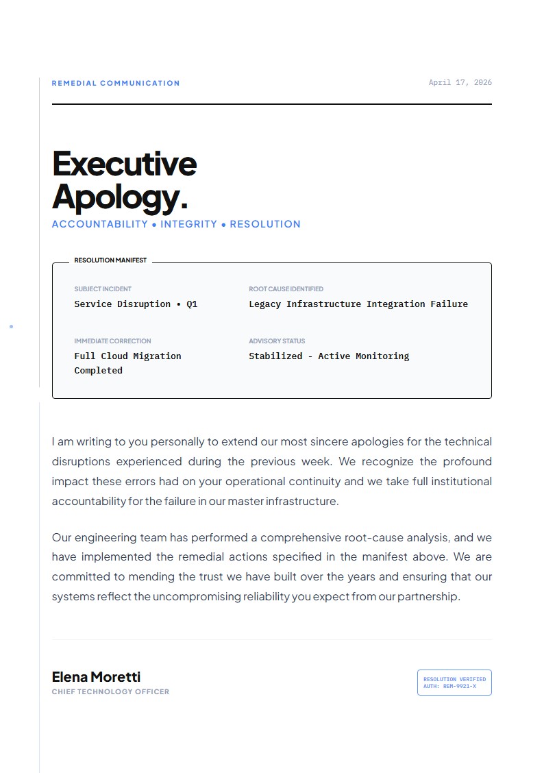 Executive Remedial Apology Letter - Apology Letter Template