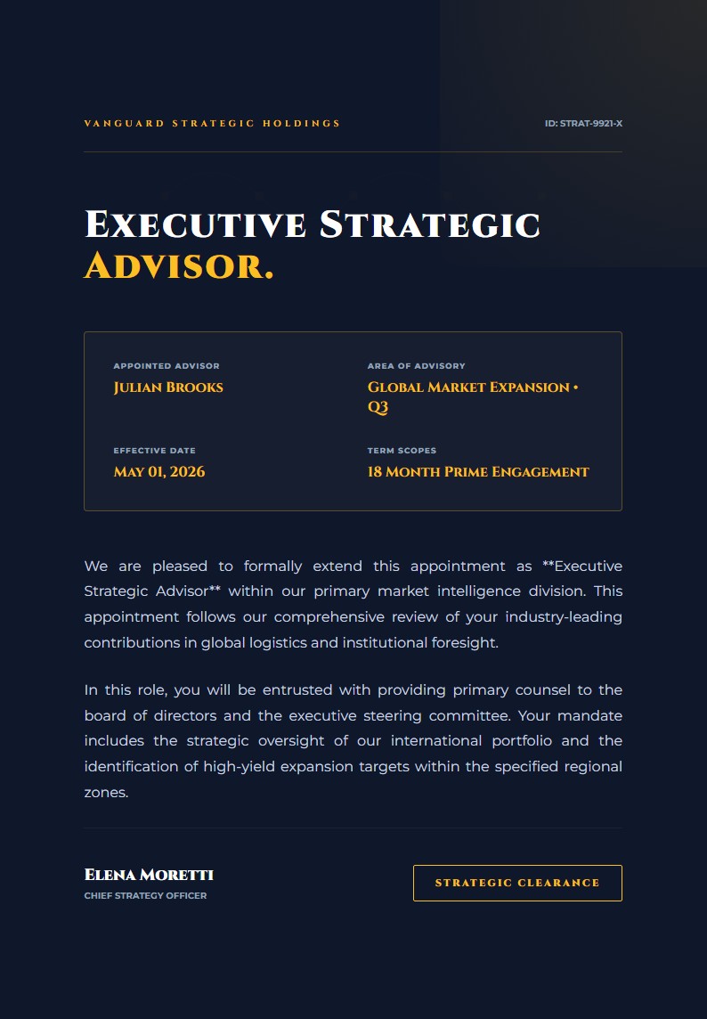 Executive Strategic Advisor Appointment - Appointment Letter