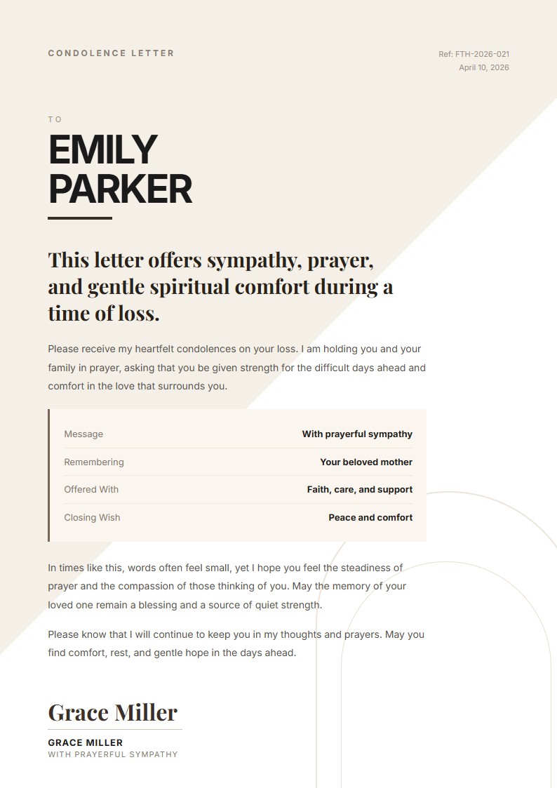 Faith and Prayer Condolence - Condolence Letter
