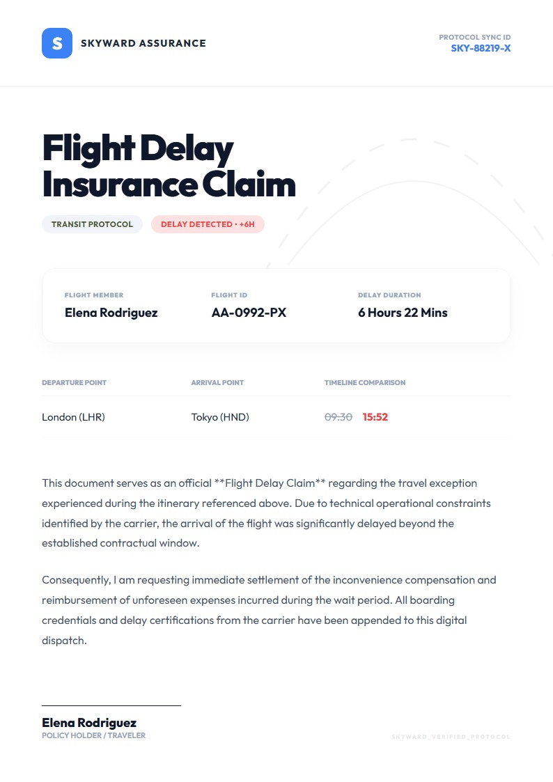 Flight Delay Insurance Claim - Claim Letter Template