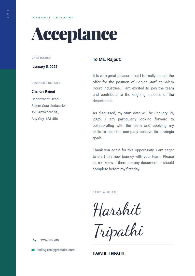 Carta de Aceptación Formal - Carta de Aceptación