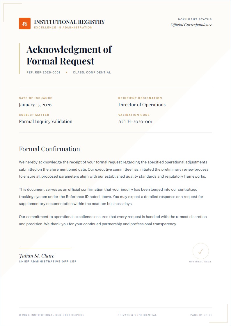 Formal Request Receipt Acknowledgment - Acknowledge Letter