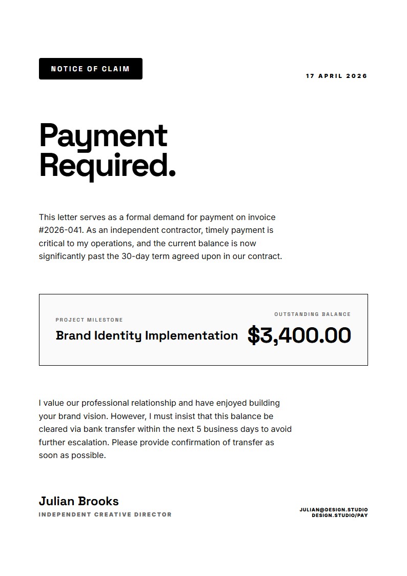 Freelancer Unpaid Invoice Demand - Demand Letter