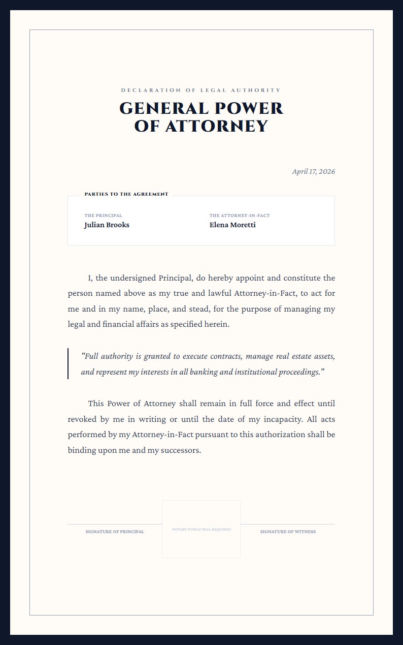 General Power of Attorney - Authorization Letter Template