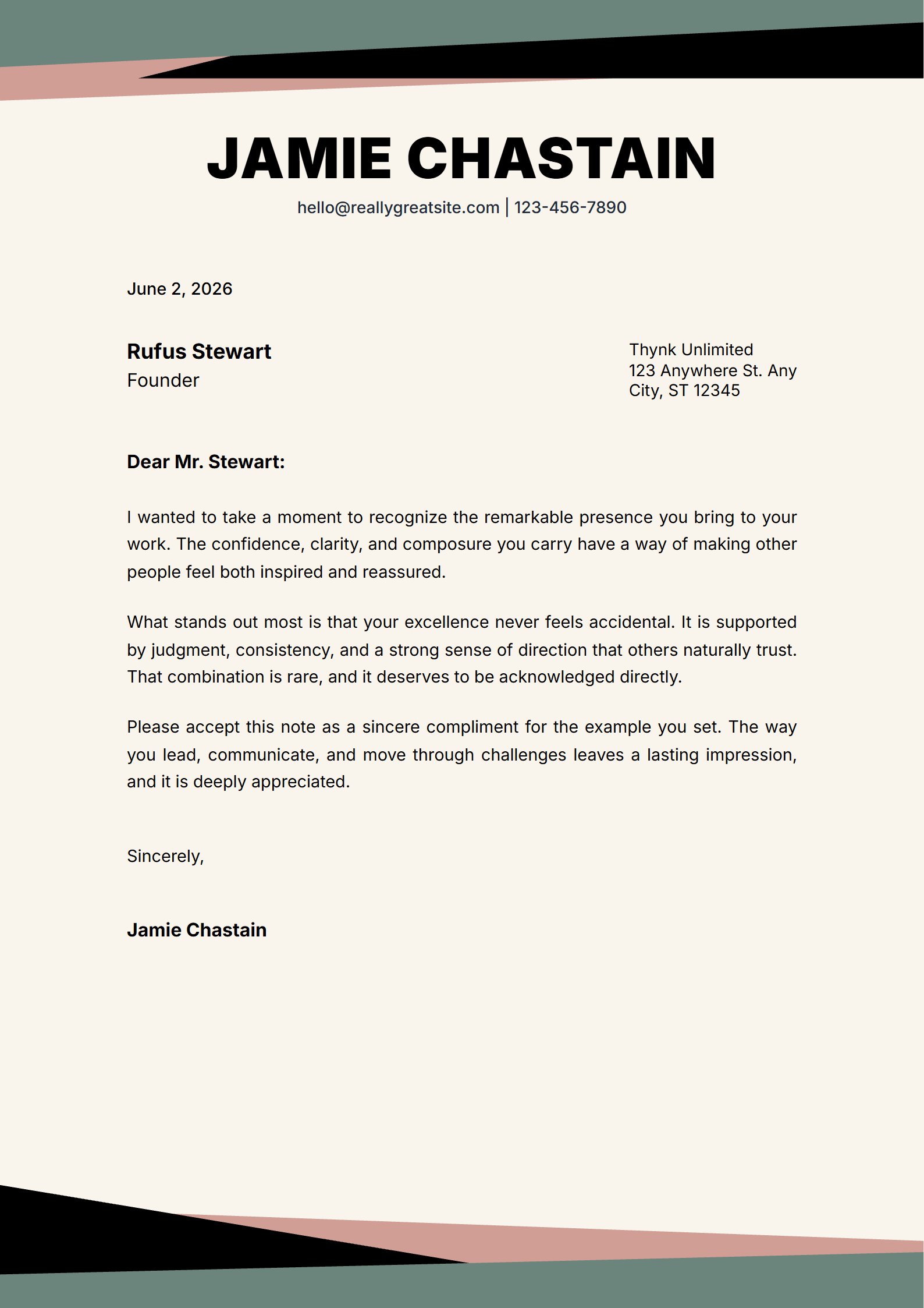 Leadership Compliment - Compliment Letter Template