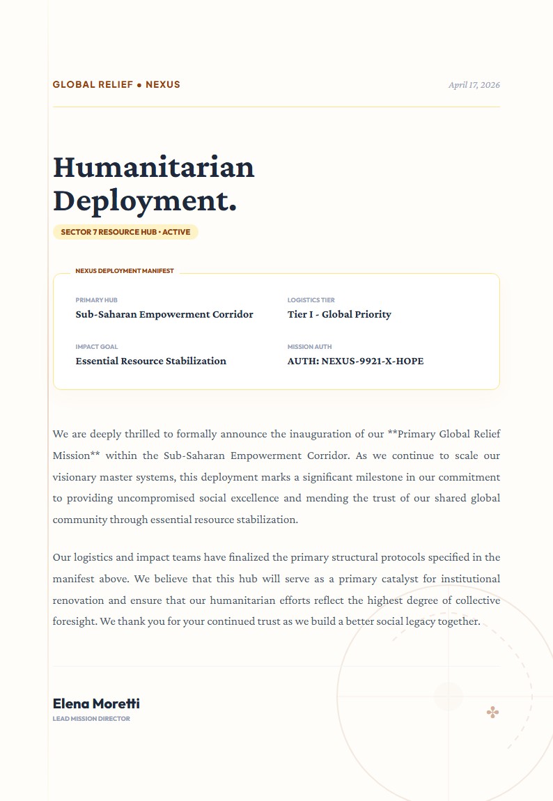 Global Humanitarian Resource Deployment - Announcement Letter