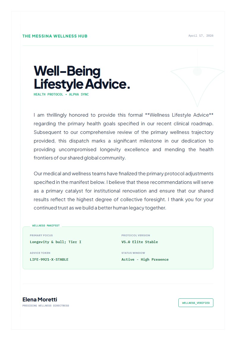 Health & Wellness Lifestyle Advice - Advice Letter