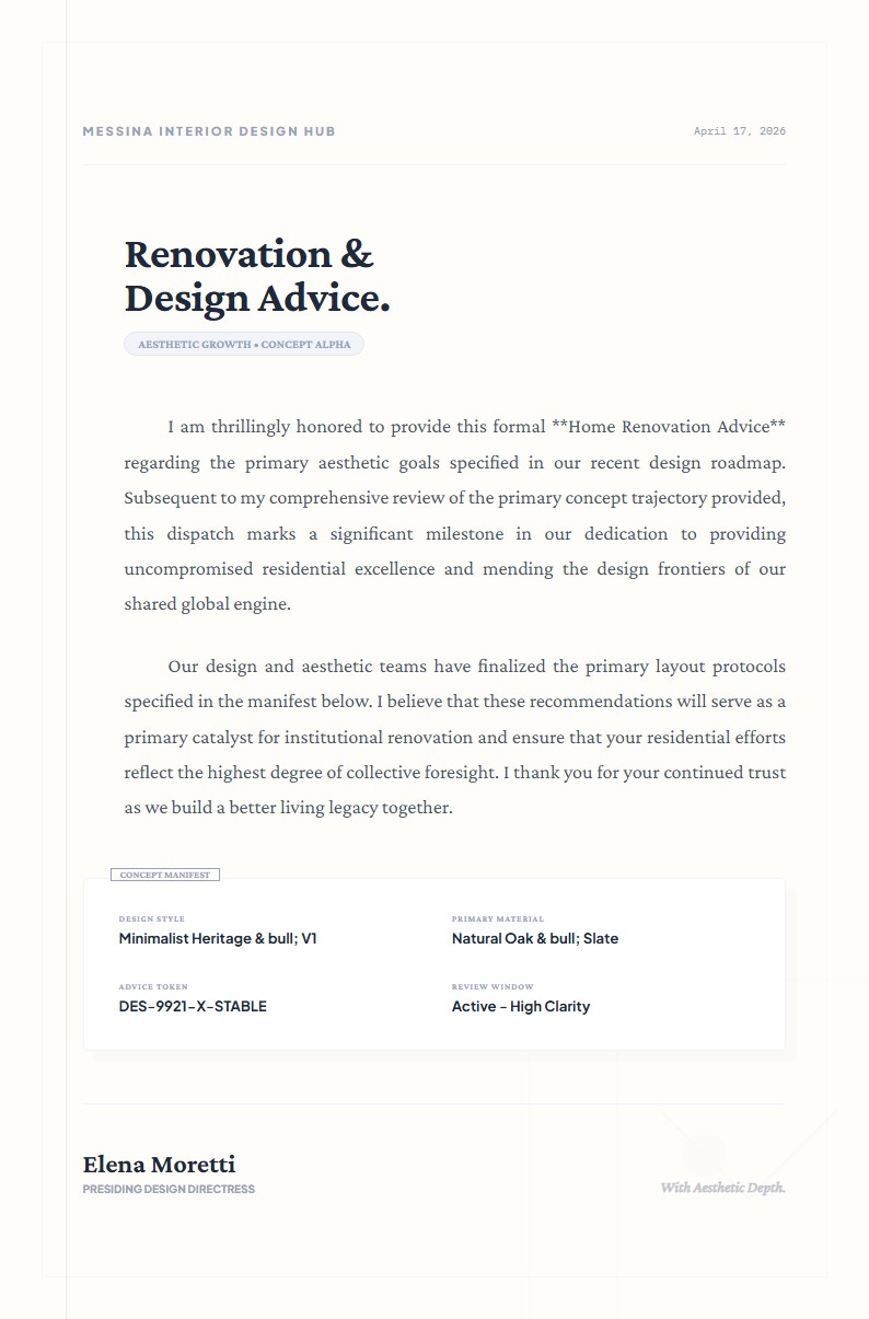 Home Renovation & Interior Design Advice - Advice Letter