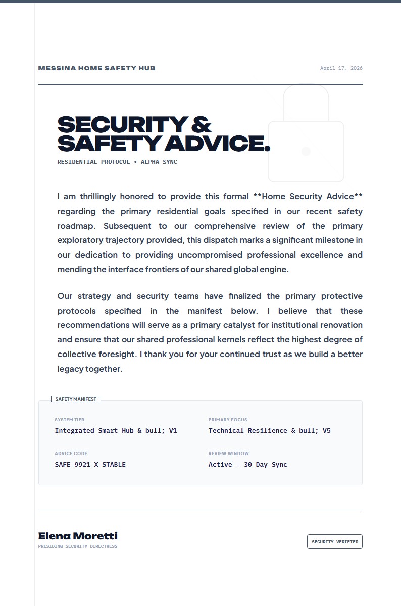Home Security & Safety Advice - Advice Letter