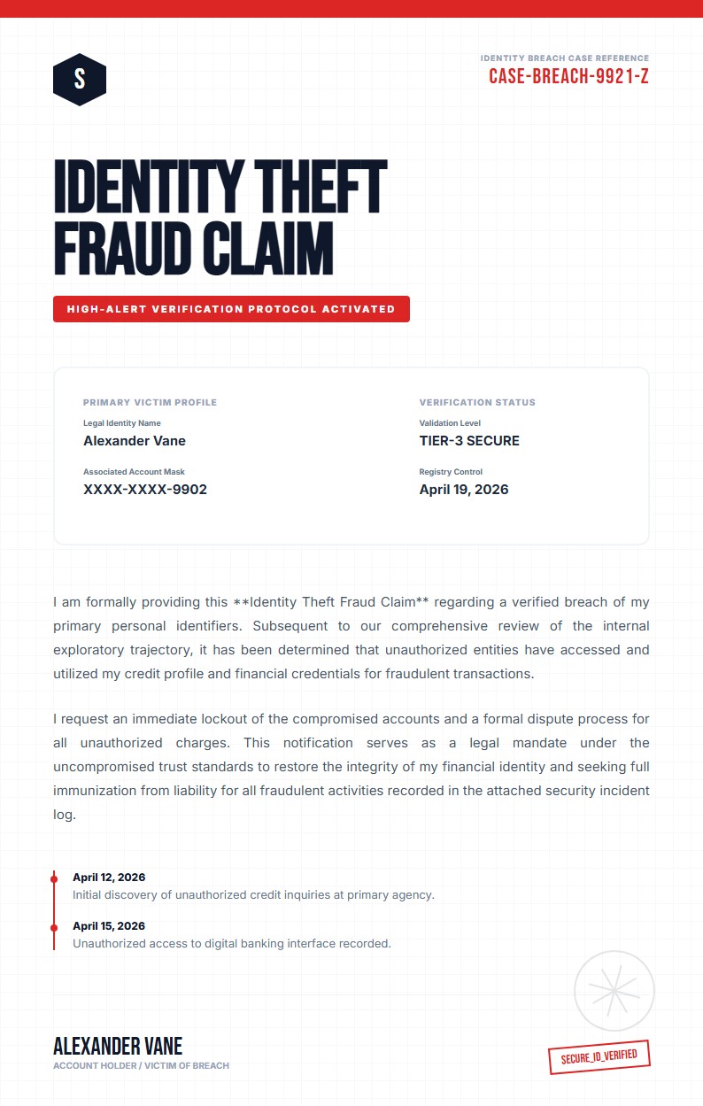 Identity Theft Fraud Claim - Claim Letter