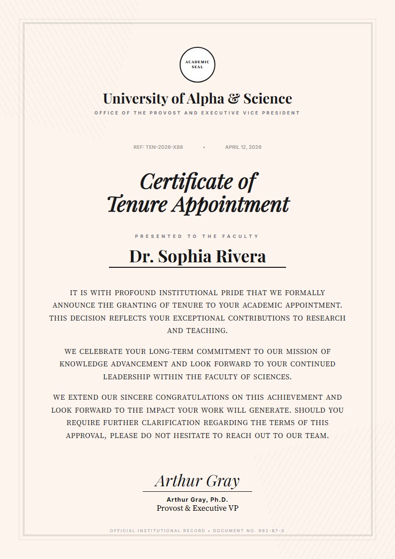 Institutional Faculty Appointment - Approval Letter